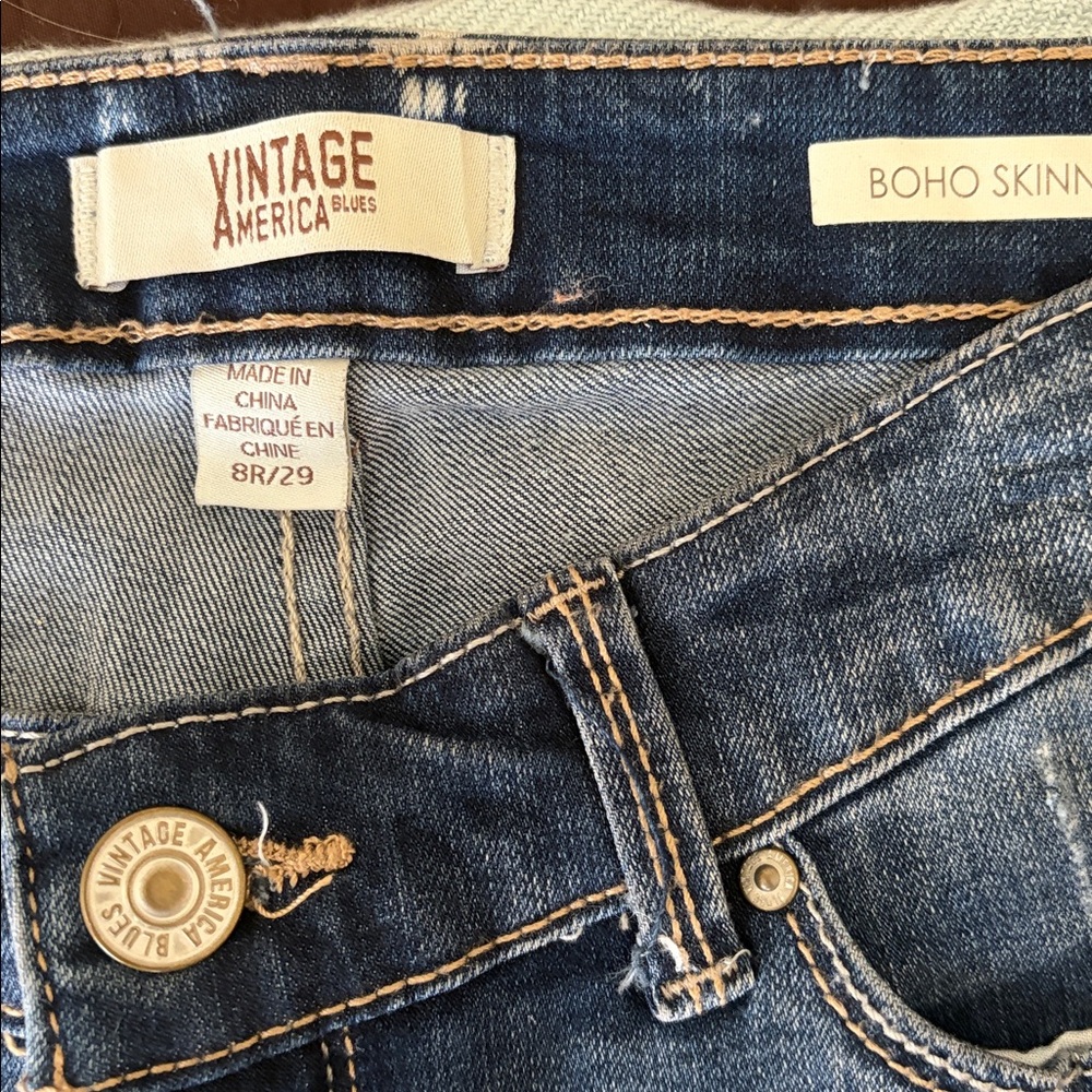 Vintage America Blue Skinny Jeans with Pink Floral Embroidery - Picture 6 of 6